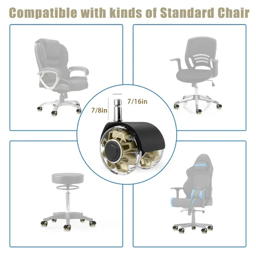 Miniatura 2 de Ruedas giratorias para silla de oficina (juego de 5), ruedas de silla de alta resistencia que soportan 2200 libras, ruedas de goma silenciosas