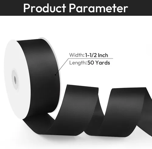 Miniatura 2 de Cinta de tela de satén de 1-1/2 pulgadas de ancho x 50 yardas, cinta negra perfecta para lazos de bricolaje, guirnaldas, envoltura de regalos