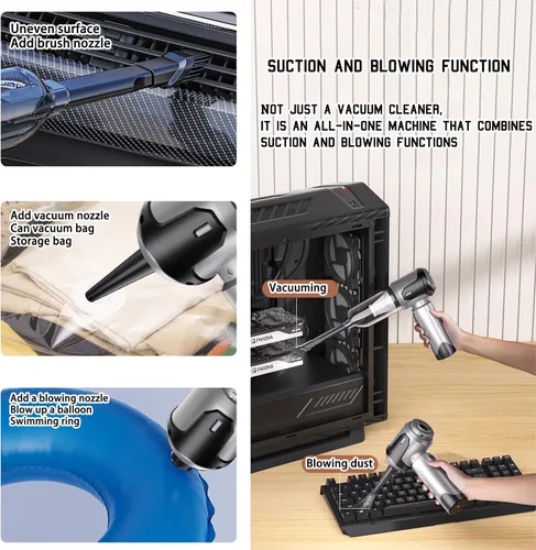 Miniatura 5 de Aspiradora portátil inalámbrica para automóvil, 20000 PA, 120 W, 4 en 1, aspiradora inalámbrica de mano de alta potencia y plumero de aire, soplador