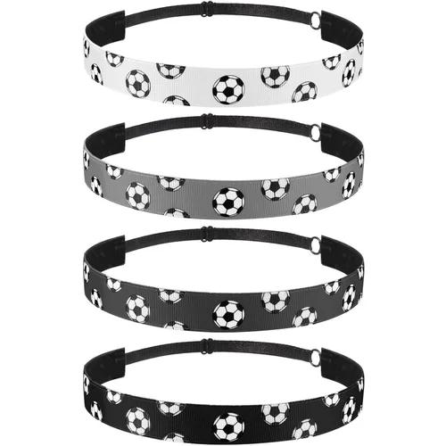Miniatura 8 de SATINIOR 4 diademas de fútbol antideslizantes para niña, ajustable, color negro, azul, rosa y azul claro