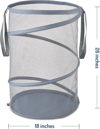 Miniatura 2 de Cesta plegable de malla para ropa sucia de 115 litros, cesta plegable de almacenamiento de ropa de gran capacidad con asas, 26 pulgadas de alto x 18
