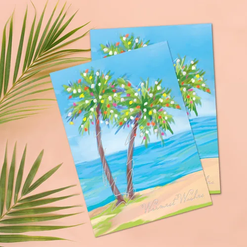 Miniatura 4 de Masterpiece - Tarjetas navideñas de palmeras festivas / 16 tarjetas navideñas de deseos más cálidos de invierno en caja con detalles plateados