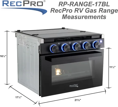 Miniatura 6 de Estufa RecPro RV Negra Rango de gas de 17" de alto Tres quemadores de 6500 y 8000 BTU Horno de 7100 BTU con capacidad de 1.24 pies cúbicos