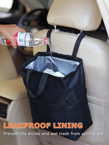 Miniatura 5 de Ginsco Nueva Bolsa de basura de viaje a prueba de fugas, 3.5 galones, gran capacidad, para colgar en el automóvil, con tapa de gancho y bucle