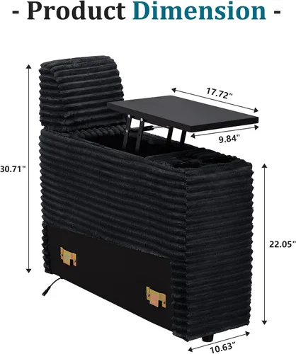 Miniatura 3 de ORRD Consola de almacenamiento multifuncional con soportes dobles para tazas, mesa, estación de carga USB para sofá modular seccional para sala