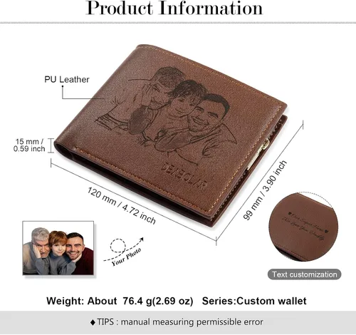 Miniatura 2 de Cartera personalizada para hombre, carteras con fotos personalizadas para hombres, cartera de viaje grabada para padre, marido, niños, regalo