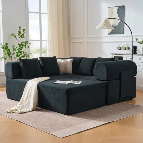 Miniatura 2 de Sofá modular de 106 pulgadas con diván en forma de L, moderno sofá modular Cloud con asiento profundo, cómodo sofá comprimido de terciopelo sin Negro