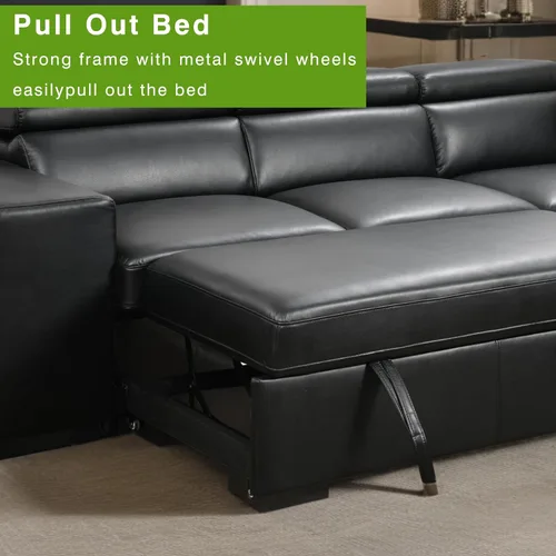 Miniatura 6 de THSUPER Sofá Seccional Reclinable de Cuero de 103 pulgadas en Forma de L con Cama Extraíble y Otomana de Almacenamiento, Sofás Convertibles
