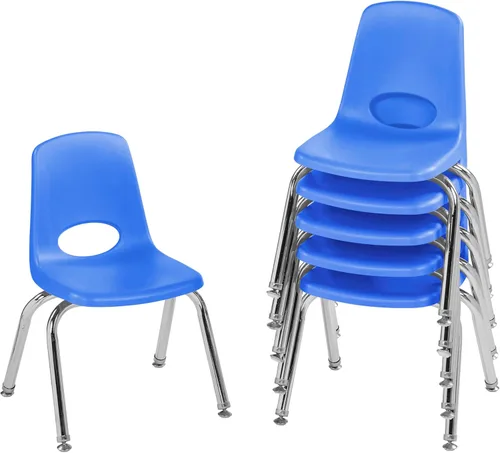 Miniatura 54 de FDP 16" Silla apilable escolar, silla de estudiante apilable con patas de acero cromado y ruedas; para aprendizaje en casa o en el aula - Gris claro