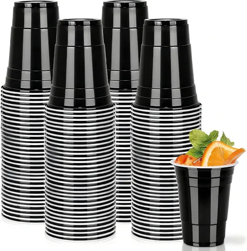 Paquete de 50 vasos de plástico negros de 16 onzas, suministros para fiestas, copas de celebración de primavera de Pascua, vasos desechables para
