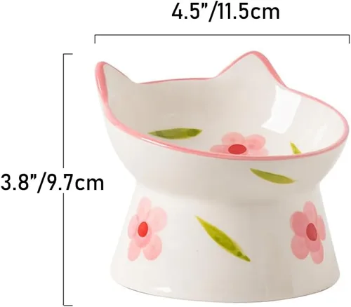 Miniatura 5 de Cuencos elevados de cerámica para gatos, antivómitos y protegen las espinas de las mascotas para gatos de interior, comedero para mascotas para Rosa