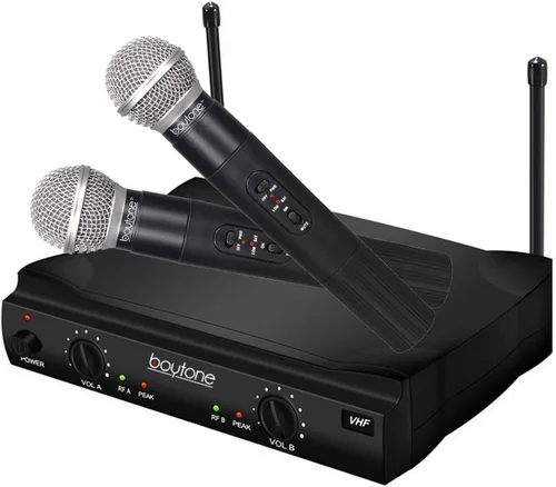 Miniatura 2 de Boytone BT-42VM Sistema de micrófono inalámbrico de doble frecuencia, 2 canales, 174-216 MHz, 15 horas de duración de la batería