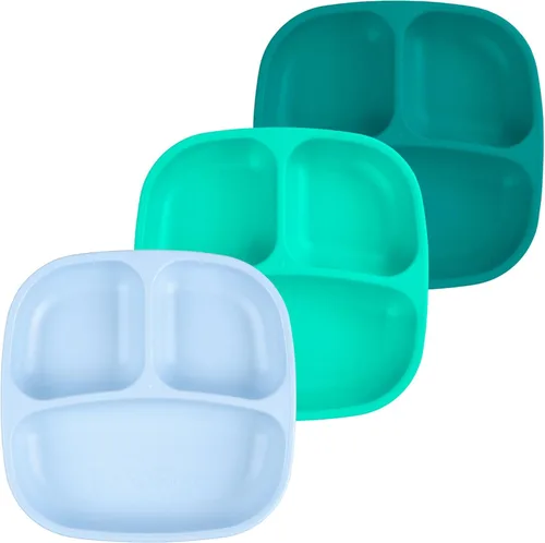 Miniatura 45 de Re-Play Platos para niños pequeños con divisores, 3 compartimentos de pared profunda, platos divididos para niños con 3 tapas, aptos