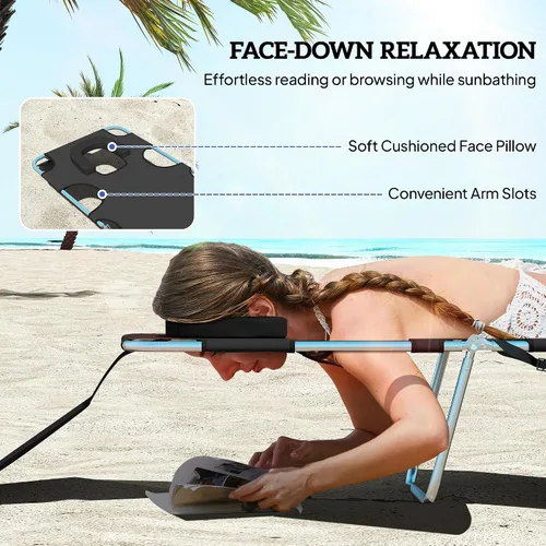 Miniatura 5 de Outsunny Tumbona para exteriores con agujero para el brazo facial, silla de bronceado reclinable de 5 posiciones con correa de transporte, bolsillo