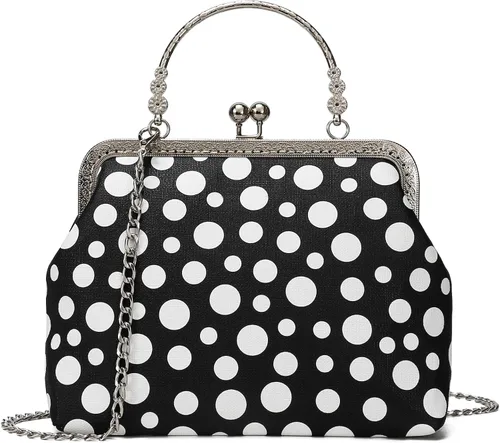 Rejolly - Bolso de noche vintage para mujer, con asa superior, cruzado con correa de cadena y cierre de beso