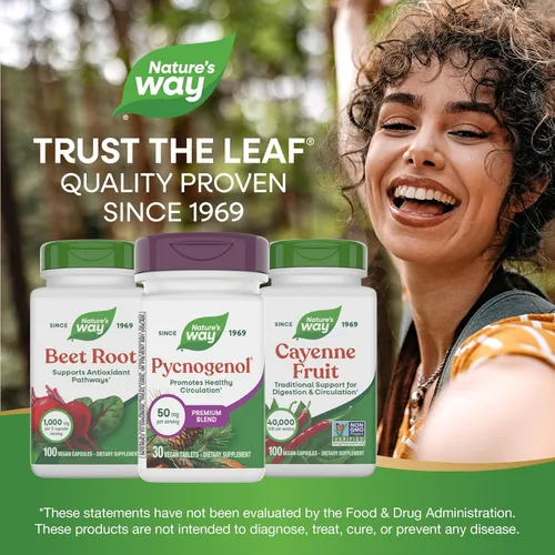Miniatura 7 de Nature's Way Pycnogenol Premium Blend, promueve la circulación saludable*, soporte antioxidante*, 50 mg por porción, 30 tabletas veganas
