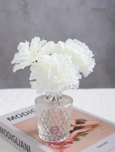 Miniatura 3 de Paquete de 50 palillos de clavel de seda artificial, cabezas de clavel de flores artificiales con tallos para bricolaje, ramos de boda, centros