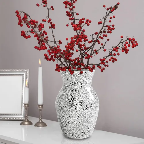 Florero decorativo para flores, cristal agrietado hecho a mano, ramo único para centros de mesa, sala de estar, dormitorio, estanterías (plateado)