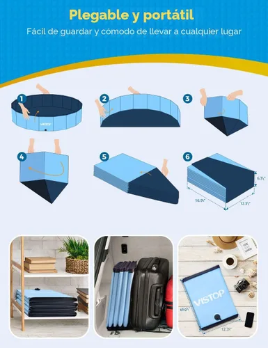 Miniatura 6 de VISTOP Piscina plegable jumbo para perros, carcasa de plástico duro, piscina portátil para perros, gatos y niños, bañera plegable para mascotas