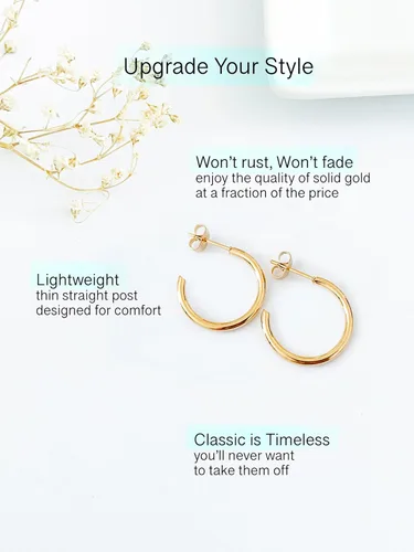 Miniatura 3 de Altitude Boutique Aretes de aro pequeños de oro de 18 quilates para mujer, aretes de tubo fino chapados en oro, ligeros, hipoalergénicos y gruesos