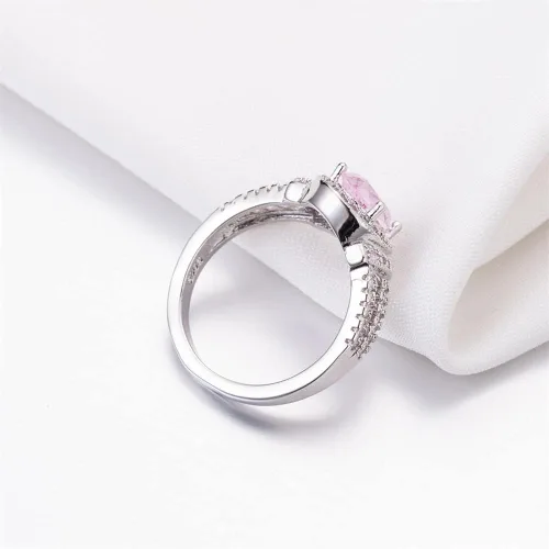 Miniatura 3 de Anillo de plata de ley 925 brillante con forma de gota de agua, circonita cúbica, anillo de diamante de corazón rosa para mujer, joyería
