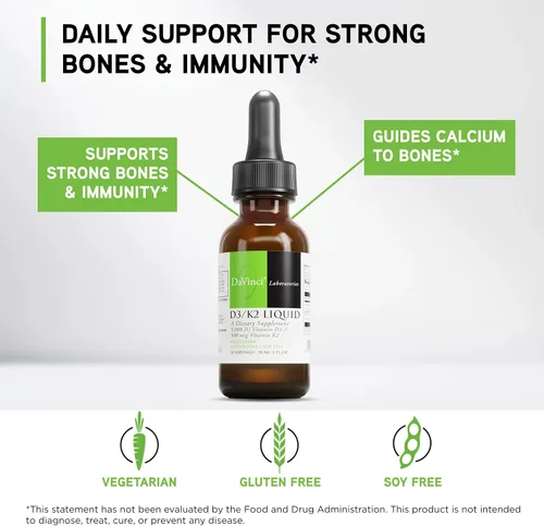 Miniatura 3 de DAVINCI Labs D3/K2 Liquid - Suplemento líquido de vitamina D y vitamina K para la salud ósea, apoyo cardíaco y absorción de calcio* - 1.0 fl oz