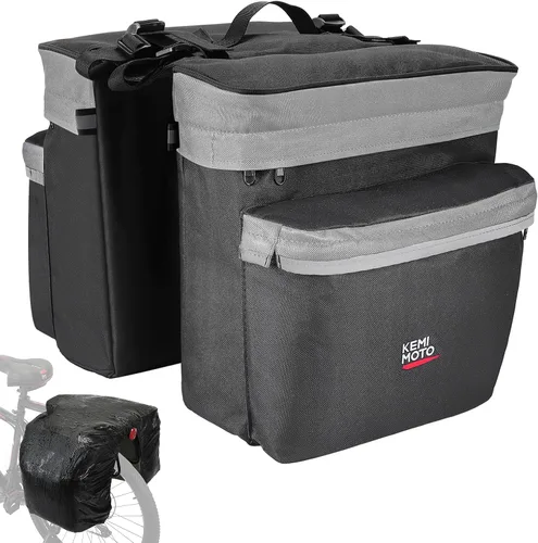 Miniatura 10 de KEMIMOTO - Bolsa para bicicleta alforja con cubierta anti-lluvia, bolsa de sillín de bicicleta impermeable de 34L para almacenamiento de bolsas