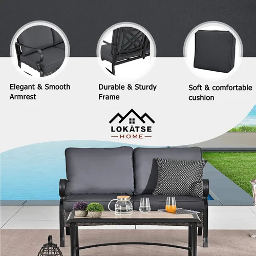 Miniatura 3 de LOKATSE HOME Juego de 2 sofás de dos plazas para exteriores con mesa de centro rectangular