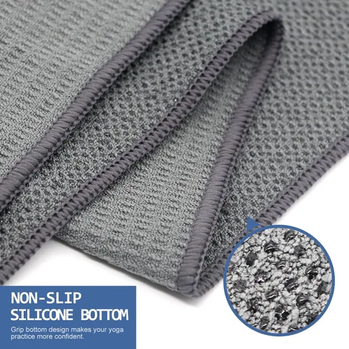 Miniatura 2 de Eunzel Toalla de yoga caliente, toalla antideslizante con agarre de silicona, puntos de microfibra absorbente para ejercicio, fitness, pilates, gris