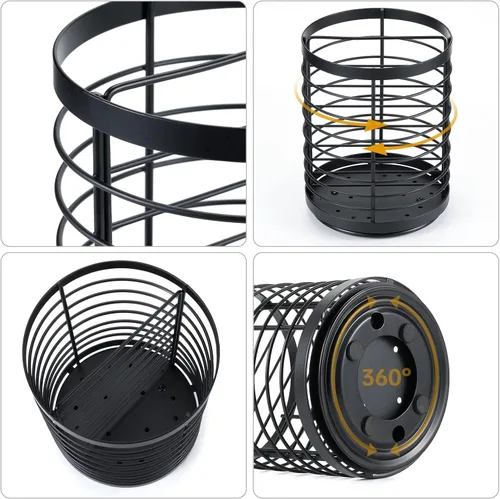 Miniatura 5 de Soporte giratorio de 360° para encimera de cocina, 5.9 x 5.9 x 7.8 pulgadas, soporte redondo grande para utensilios de cocina con base de madera