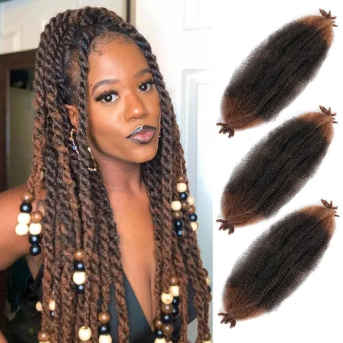 Miniatura 9 de Cabello afro elástico y trenzado de 30 pulgadas 2 paquetes, cabello preesponjado y trenzado elástico pre-estirado para extensiones de cabello suave