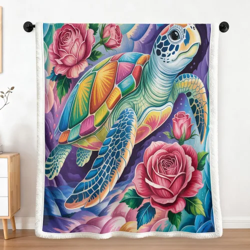 Miniatura 10 de Sleepwish - Manta de vellón de tortuga para niños, niñas y niños, de felpa suave, color teja y turquesa, sherpa, para sofá o silla, tamaño bebé