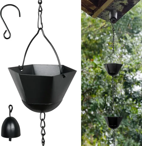 Miniatura 10 de Invech Cadenas de lluvia ajustables de 12.5 pies para canalones, cadenas de lluvia exteriores con 12 tazas, cadena colectora de lluvia