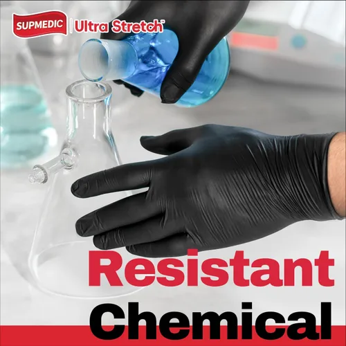 Miniatura 6 de Supmedic Disposable Nitrile Gloves, 5Mil Chemical Resistant Powder-Free Latex-Free Glove Exam Cook Tattoo, Black Blue 100Pcs (Negro) Small