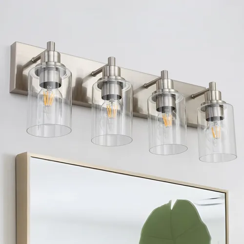 Miniatura 10 de LOUSACE Lámpara de tocador de baño de 3 luces, lámparas de baño negro mate sobre el espejo, iluminación moderna de baño con pantalla de vidrio