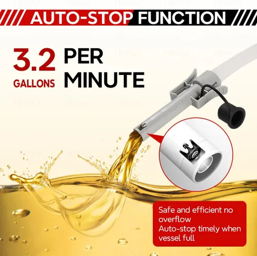 Miniatura 3 de HiNADA Bomba de transferencia de combustible de parada automática: USB tipo C o alimentación de batería, portátil de 3.2 GPM con manguera extra