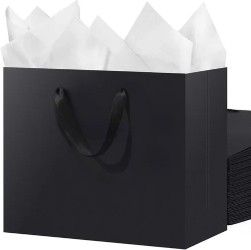 Miniatura 9 de SHIPKEY Paquete de 10 bolsas de regalo pequeñas Bolsa de regalo negra de 6x2.5x8 pulgadas, bolsas de papel para hombres, bolsa de recuerdo