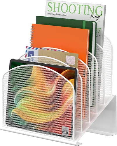 Miniatura 20 de Delifox Organizador de escritorio inclinado, soporte de archivos de 5 secciones con bandeja vertical para carpetas, estante de metal clasificador