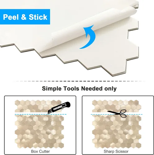Miniatura 7 de BeNice Adhesivo de metal para azulejos de pared de cocina, adhesivo 3D, 10 unidades, color dorado champán Oro champán