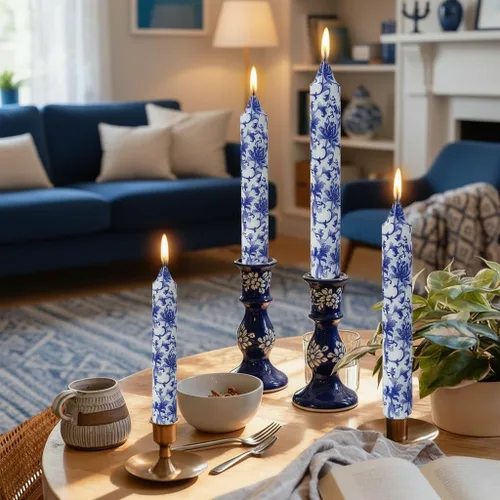 Miniatura 24 de Candelabros cortos de 5 pulgadas con velas cónicas verde oscuro, 4 piezas para cena, hogar, boda, fiesta, decoración