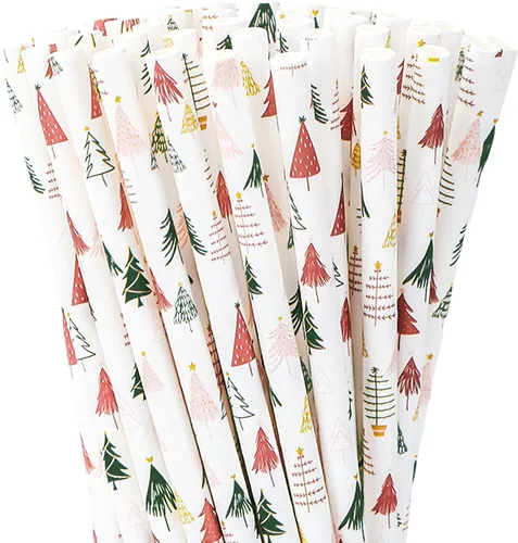Miniatura 9 de 100 pajitas de papel de bastón de caramelo de Navidad, color rojo y blanco, para invierno, desechables, para bebidas, decoraciones de cócteles