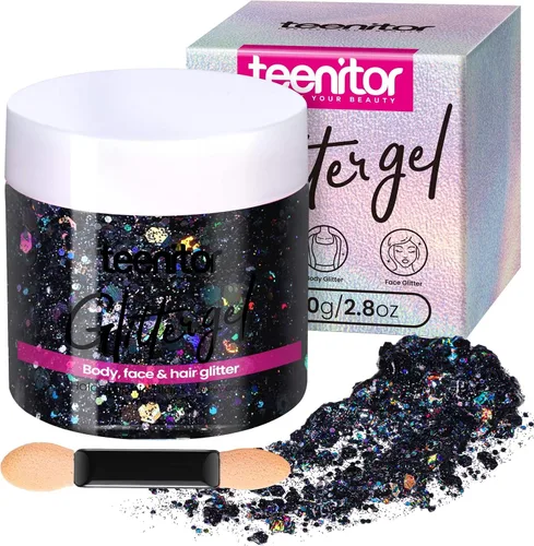 Miniatura 14 de Teenitor Purpurina Azul para el Cuerpo, Purpurina para la Cara, Gel de Purpurina para el Cuerpo, Gel de Purpurina para el Cabello, 80 g/2.8 oz