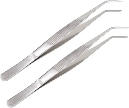 Pinzas de acero inoxidable de 7 pulgadas con punta dentada curvada, pinzas multiusos para reparación de manualidades, paquete de 2