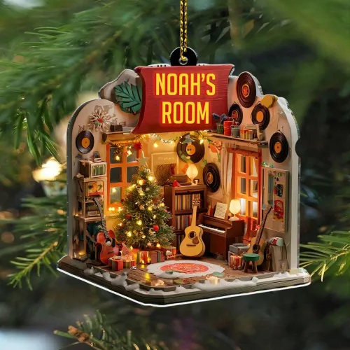 Miniatura 17 de Adorno de Disco de Vinilo Retro Personalizado 2025, Adorno de Músico Personalizado para Amantes de la Música, Decoración de Árbol de Navidad