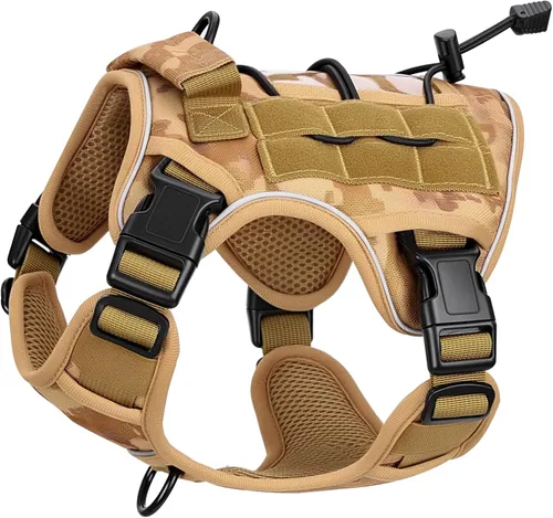 Miniatura 87 de Arnés táctico para perros grandes, chaleco reflectante ajustable sin tirones con sistema Molle, control de grado militar K9 para entrenamiento