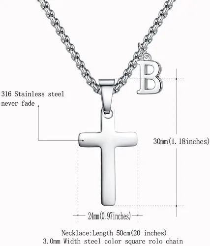 Miniatura 6 de Collar de cruz con inicial para niños y hombres, de acero inoxidable, dije de cruz con letra inicial, joyería para primera comunión, regalos