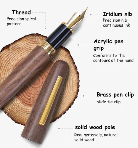 Miniatura 6 de Jinhao 9056 Pluma estilográfica vintage de madera natural, punta fina, madera Juglans regia