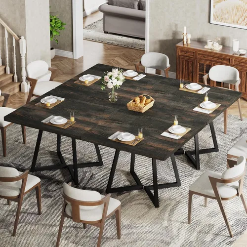 Miniatura 14 de Tribesigns Mesa de comedor cuadrada para 2, mesa de comedor industrial de 31.5 pulgadas con base de metal, mesa de cocina para comedor, espacio