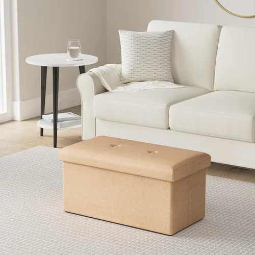 Miniatura 2 de Simplify Otomana plegable de almacenamiento de lino sintético, doble, plegable, asiento acolchado copetudo, reposapiés, caja de juguetes, banco