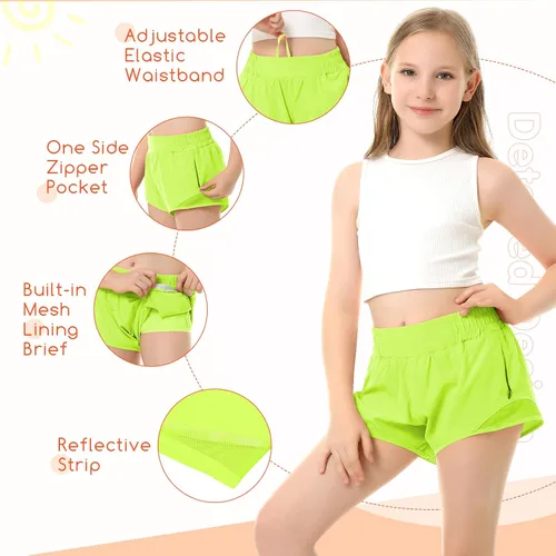 Miniatura 3 de Pantalones cortos deportivos para niñas, de secado rápido, con bolsillo con cremallera, para adolescentes y niños, pantalones cortos deportivos